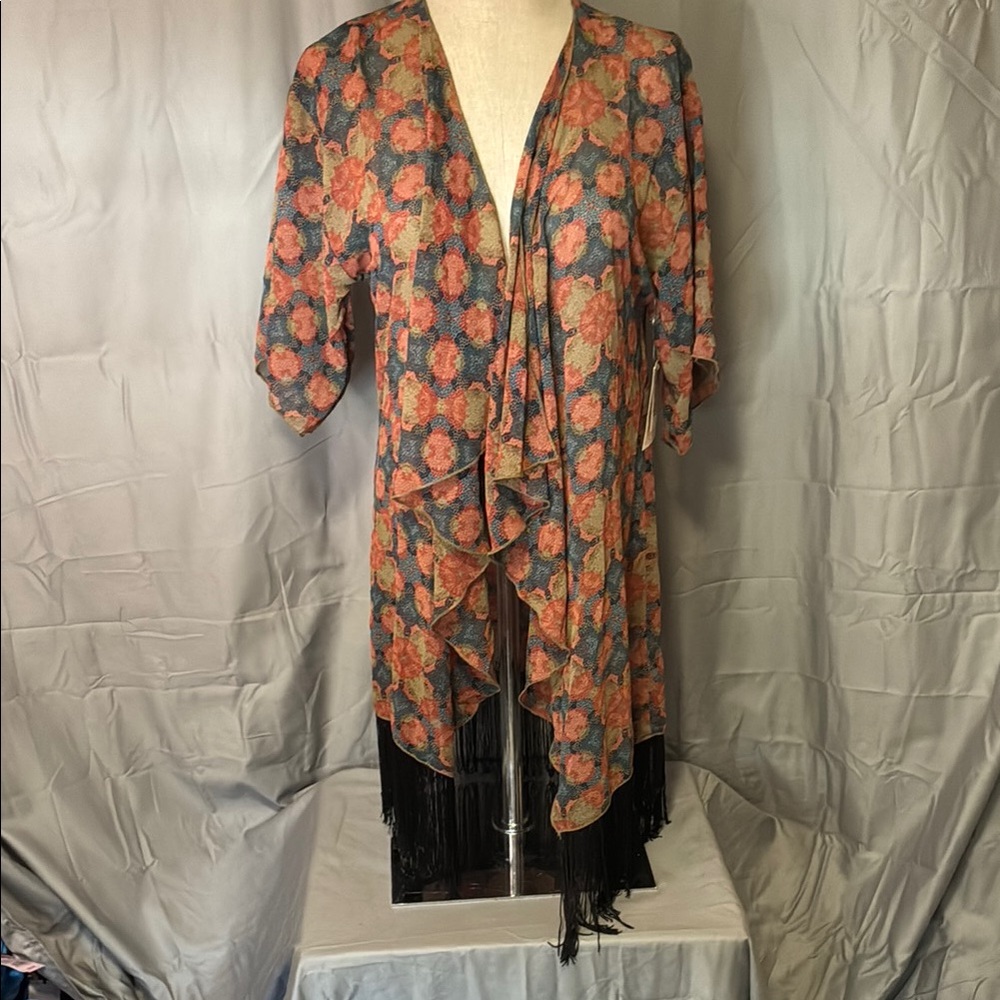 LuLaRoe Monroe Kimono - Red and Blue Pattern